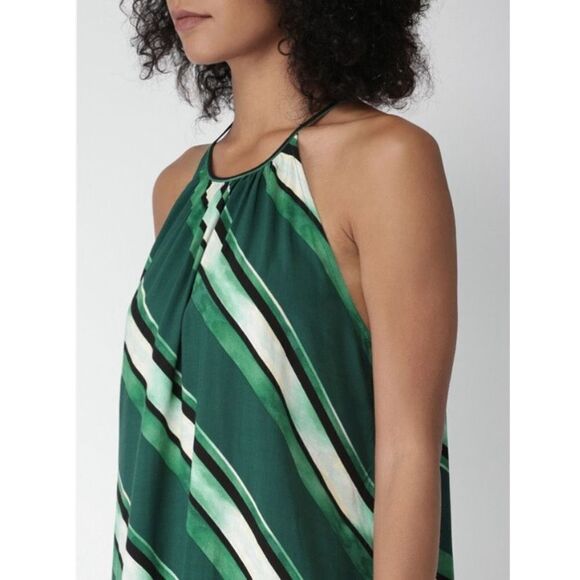 Forever 21 Contemporary Green Striped Halter Keyhole Sleeveless Mini Dress XS - Picture 6 of 16
